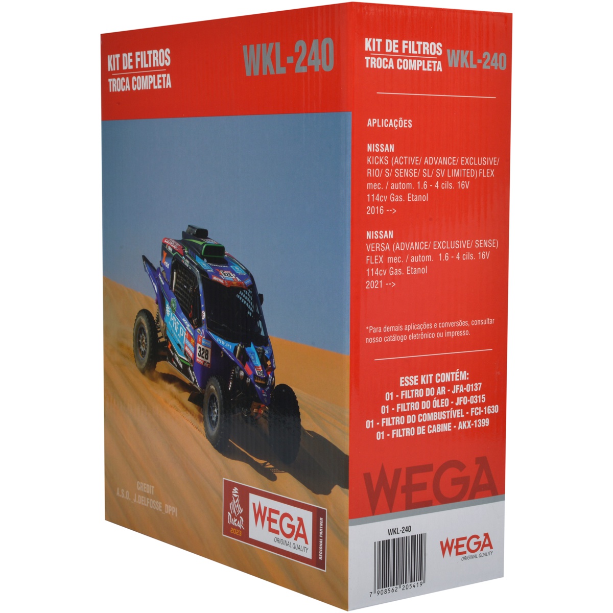 Kit Filtros de Ar Combustível Óleo e Cabine para Nissan Kicks - Wega - WKL-240