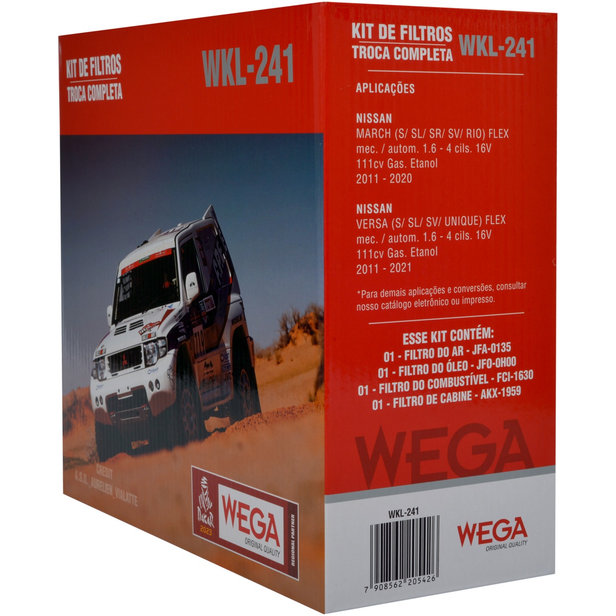 Kit Filtros de Ar Combustível Óleo e Cabine para Nissan March e Versa - Wega - WKL-241