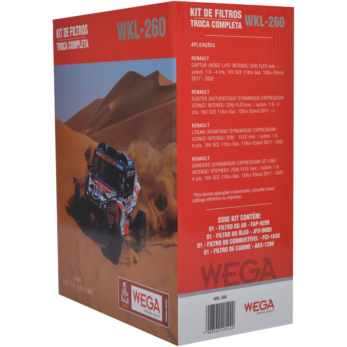 Kit Filtro Ar Óleo Comb Cab Renault Captur Duster Logan Sandero 1.6 16V SCe 17/22 - Wega - WKL-260
