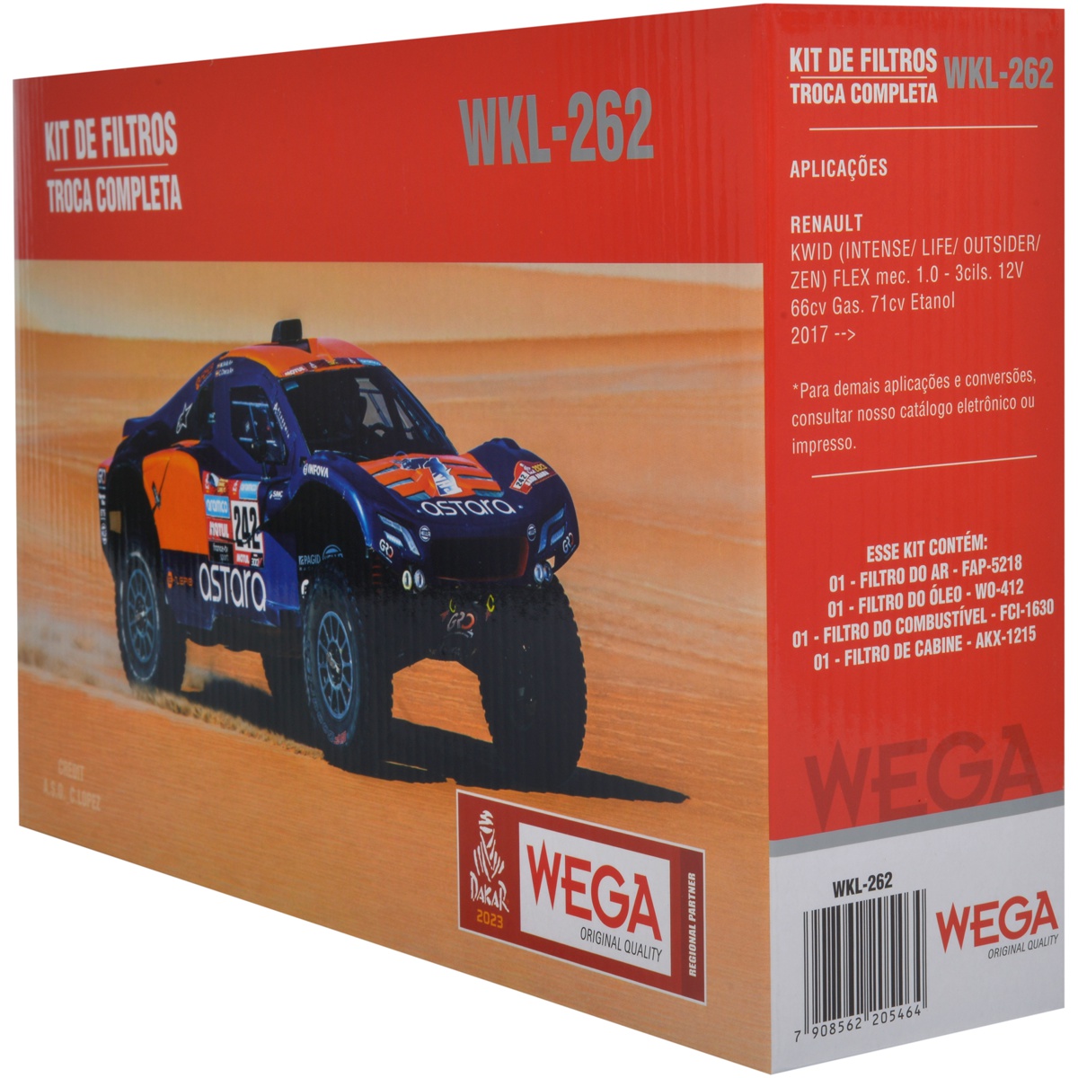 Kit Filtros de Ar Combustível Óleo e Cabine para Renault Kwid - Wega - WKL-262