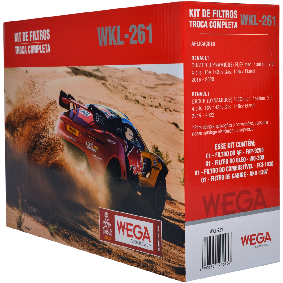Kit Filtros de Ar Combustível Óleo e Cabine para Renault Duster e Oroch - Wega - WKL-261