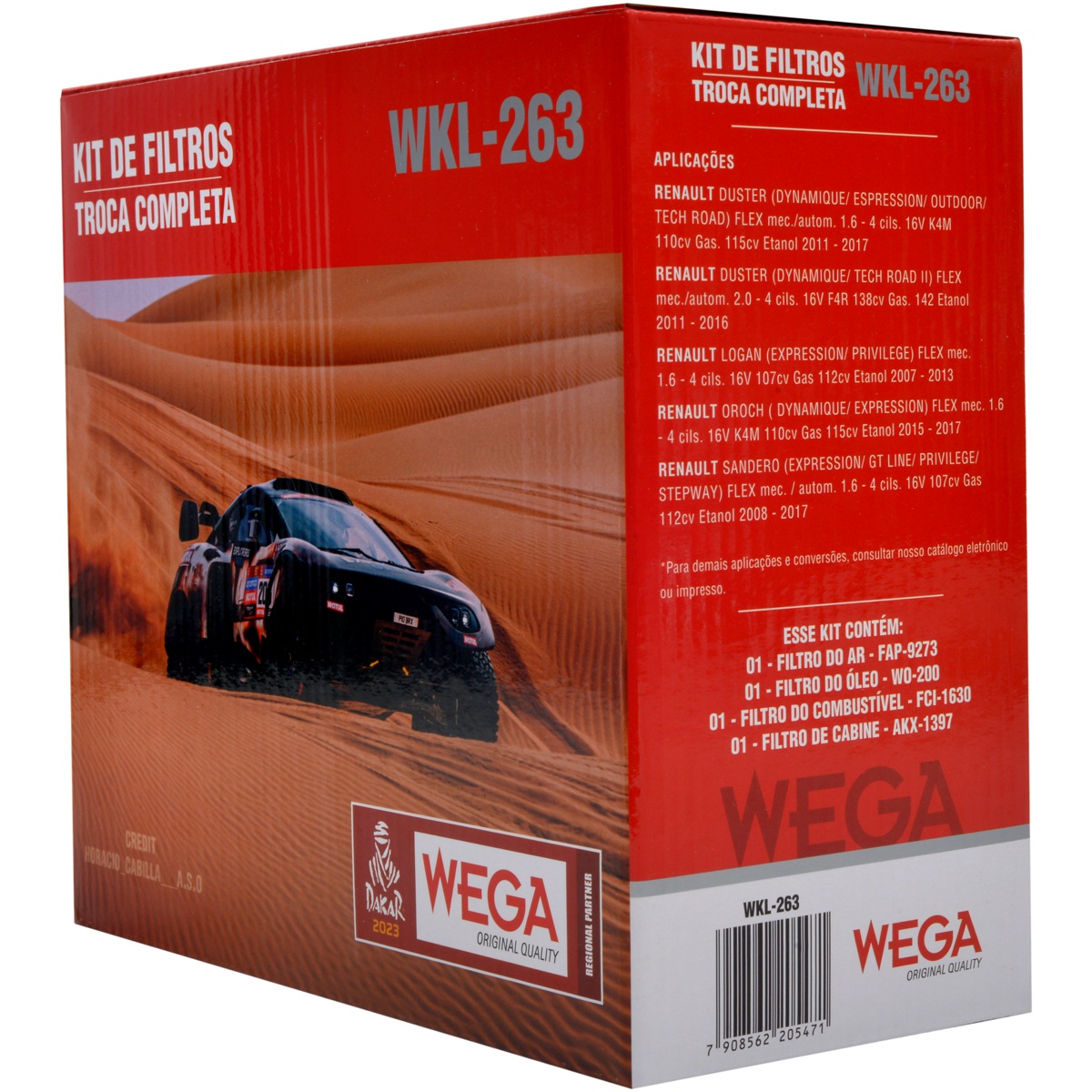 Kit Troca Completa Filtros Ar Óleo Comb Cabine Duster Logan Oroch Sandero 07/17 - Wega - WKL-263