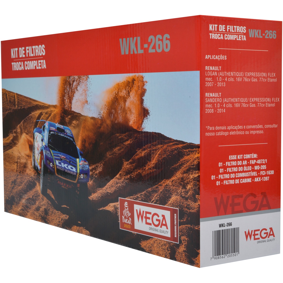 Kit Filtros de Ar Combustível Óleo e Cabine para Renault Logan e Sandero - Wega - WKL-266