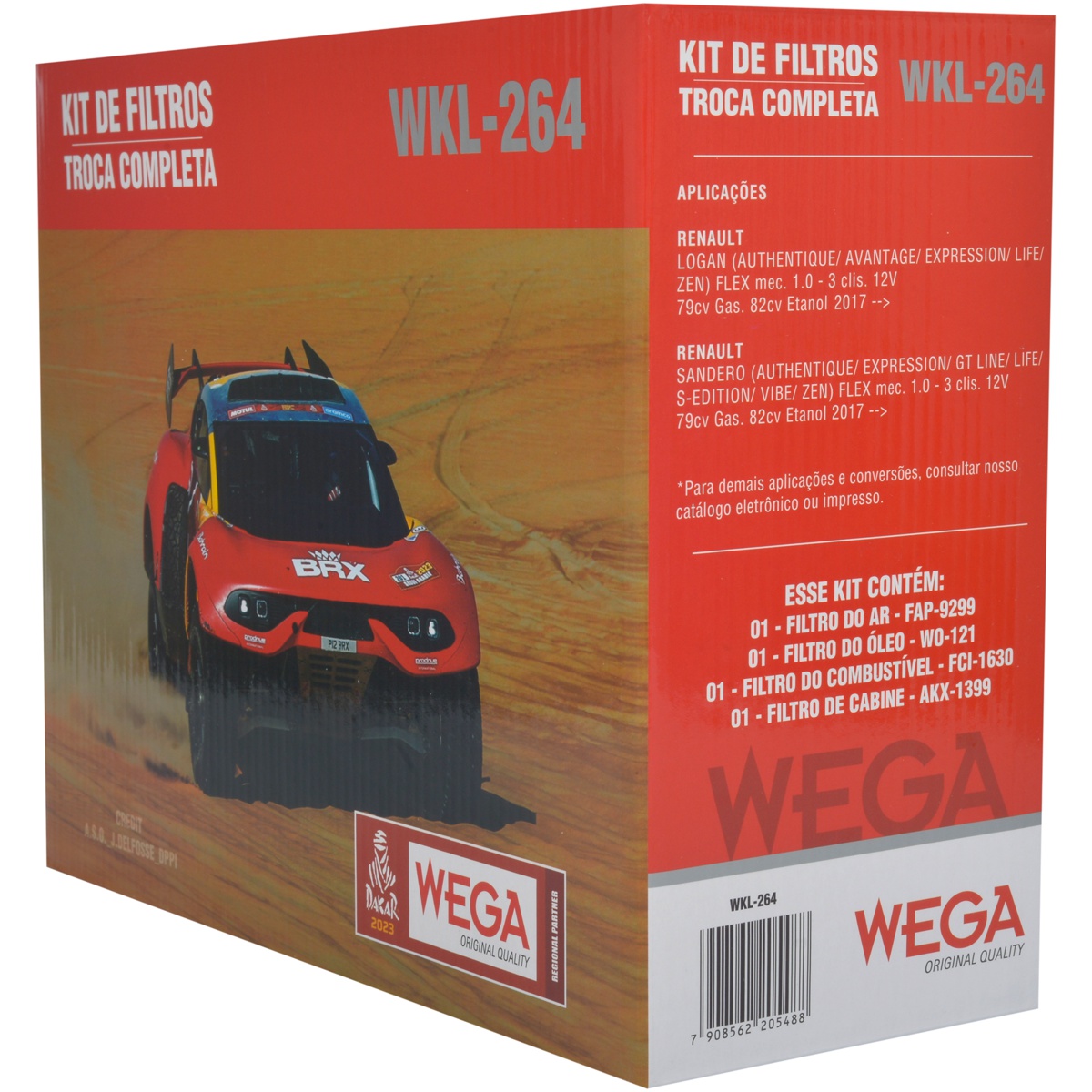 Kit Filtros de Ar Combustível Óleo e Cabine para Renault Logan e Sandero - Wega - WKL-264