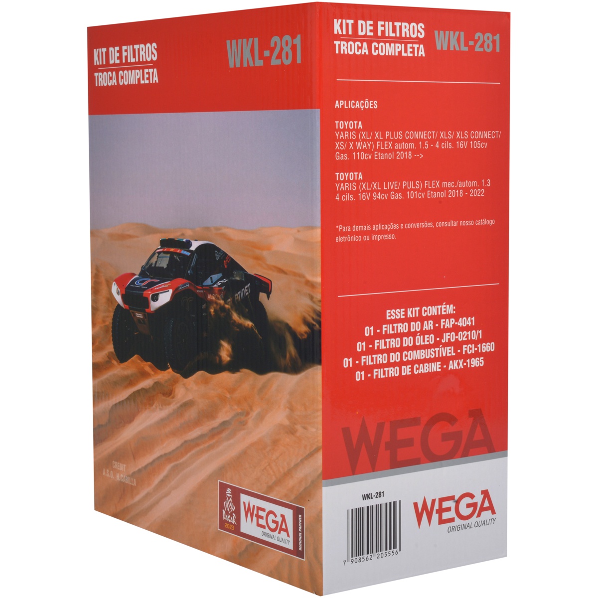 Kit Filtros de Ar Combustível Óleo e Cabine para Toyota YARIS e YARIS SEDAN - Wega - WKL-281