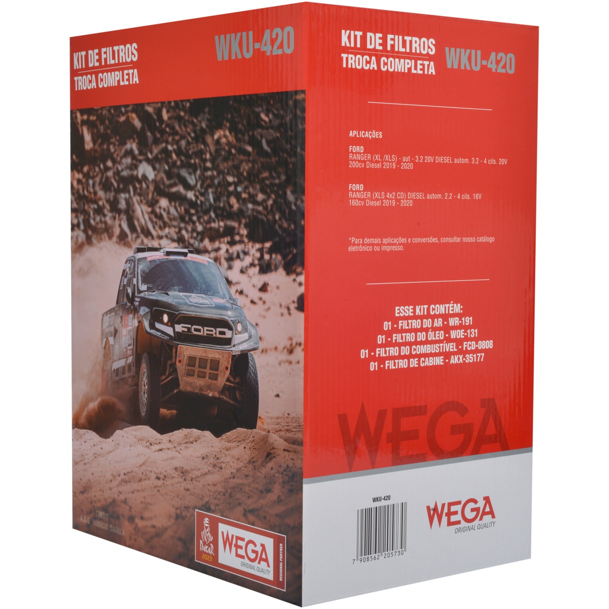 Kit Troca Filtro Ar Óleo Comb Cabine Ford Ranger 2.2 16V 3.2 20V Diesel 2019 a 2020 - Wega - WKU-420