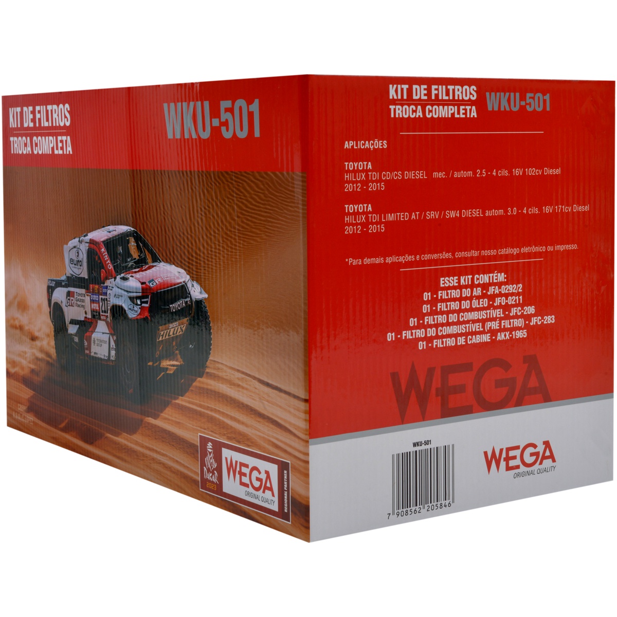 Kit Troca Filtro Ar Óleo Cabine Comb Toyota Hilux SW4 TDI 2.5 3.0 16V Diesel 12/15 - Wega - WKU-501