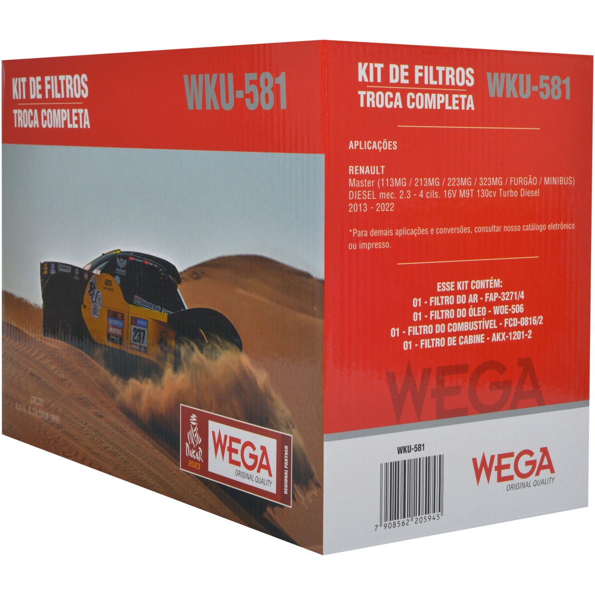 Kit Troca Completa Filtros Ar Oleo Combustível Cabine Master 2.3 Diesel 13/22 - Wega - WKU-581