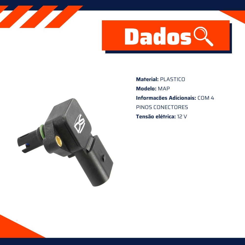 Sensor de Pressão MAP Plástico 12V com 4 Pinos Conectores - DS - 1708