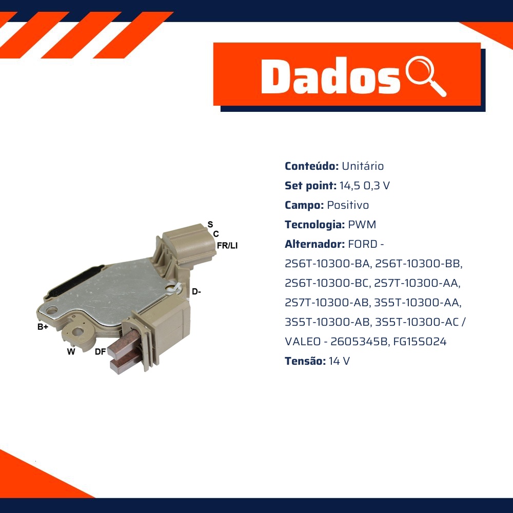 Regulador de Voltagem 14V Tecnologia PWM FORD/VALEO - Gauss - GA687