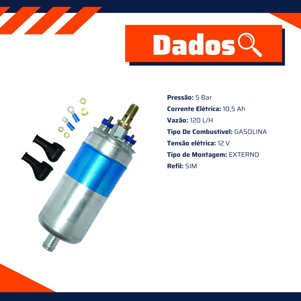 Refil da Bomba de Combustível Gasolina Externo 120 L/H 5 Bar - Euro - 10136
