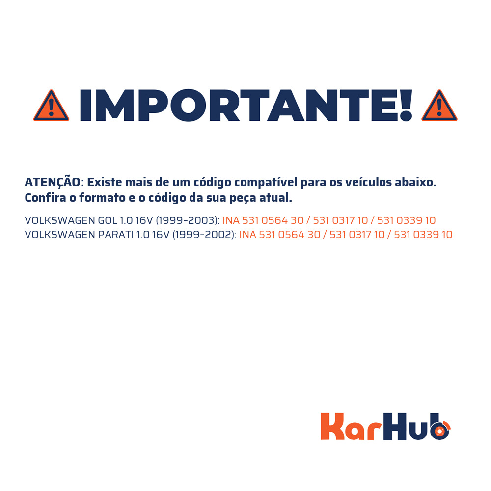 Tensionador da Correia Sincronizadora para Volkswagen Gol e Parati - INA - 531 0564 30