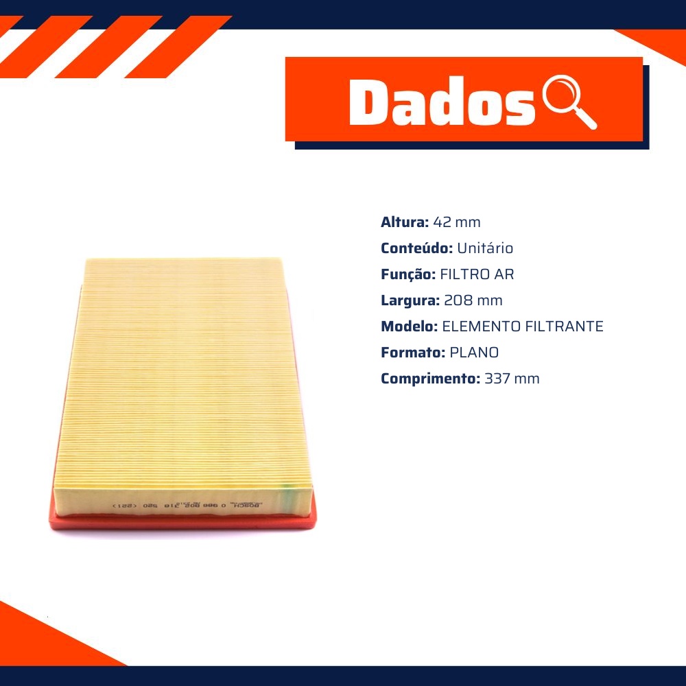 Filtro de Ar para Chevrolet Vectra - Bosch - 0 986 B02 318