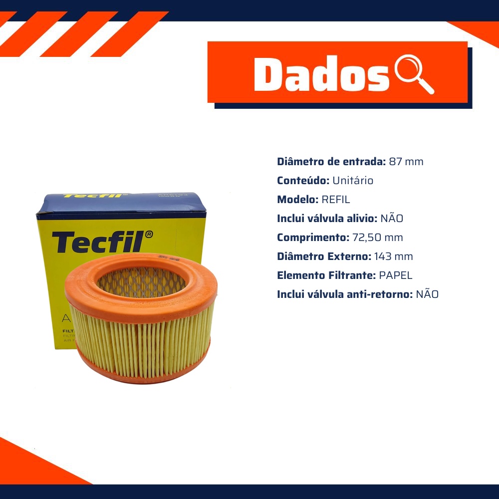 Filtro de Ar para Volkswagen Fusca - Tecfil - AR6193