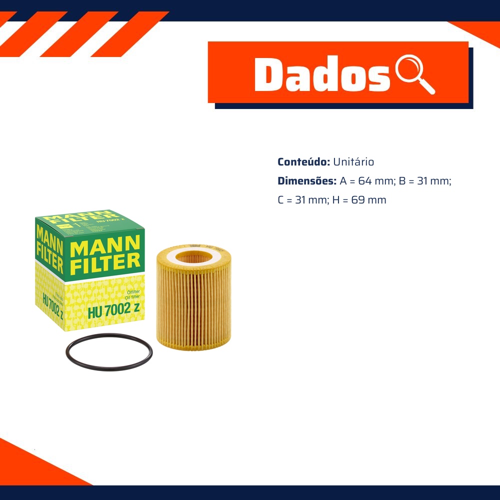 Filtro de Óleo Lubrificante para Ford Ranger - Mann-Filter - HU7002z