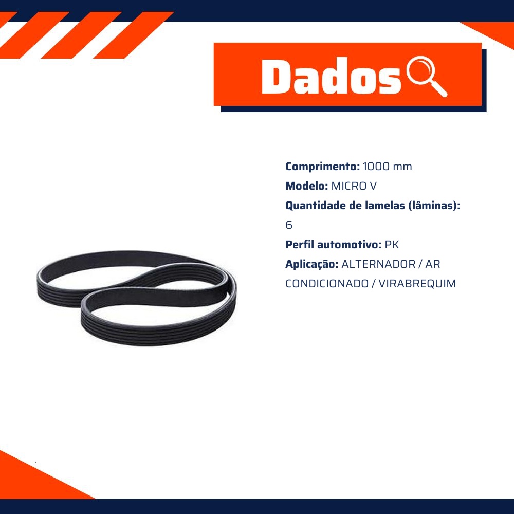 Correia de Acessórios Micro V PK 1000mm - GATES - 6PK1000