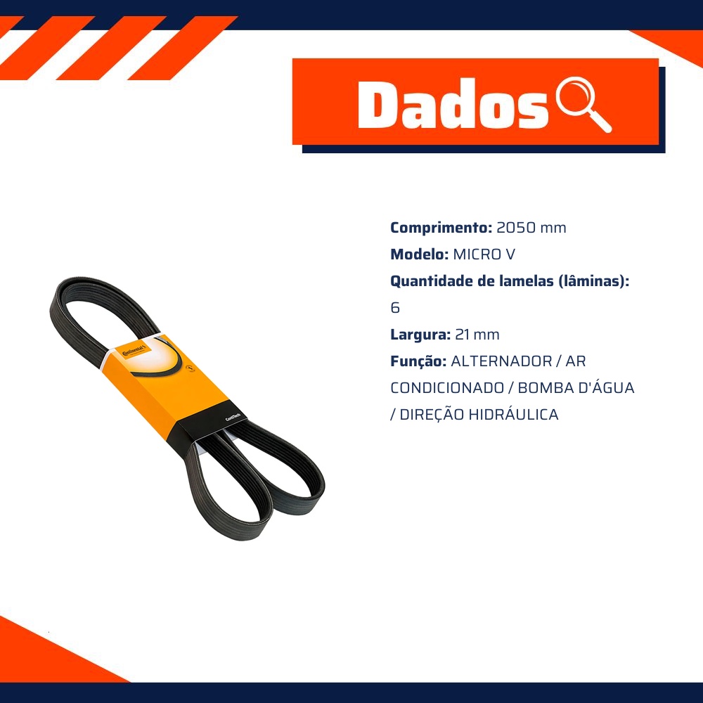Correia de Acessórios Micro V 2050 mm - CONTINENTAL - 6PK2050