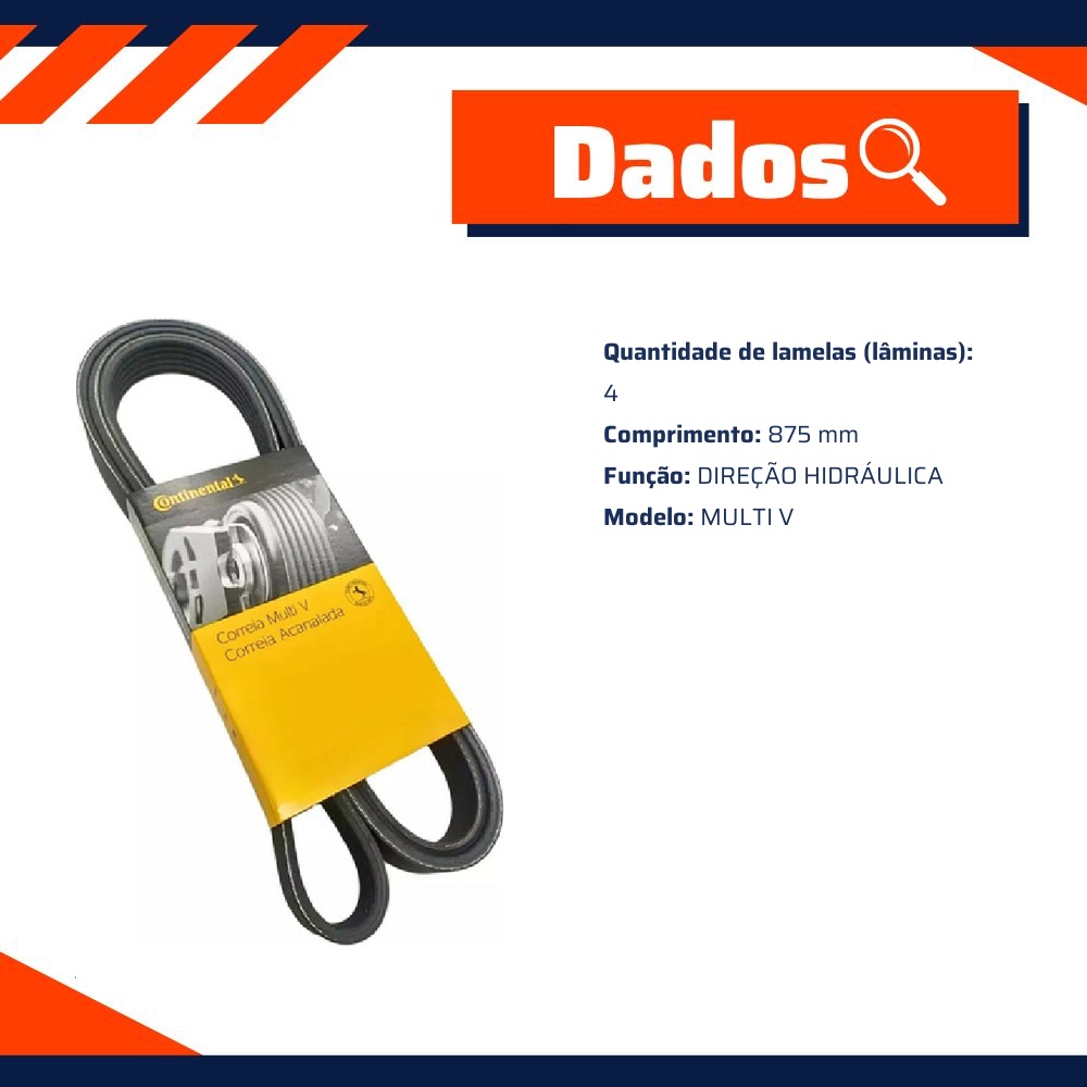 Correia de Acessórios Direção Hidráulica - CONTITECH - 4PK875