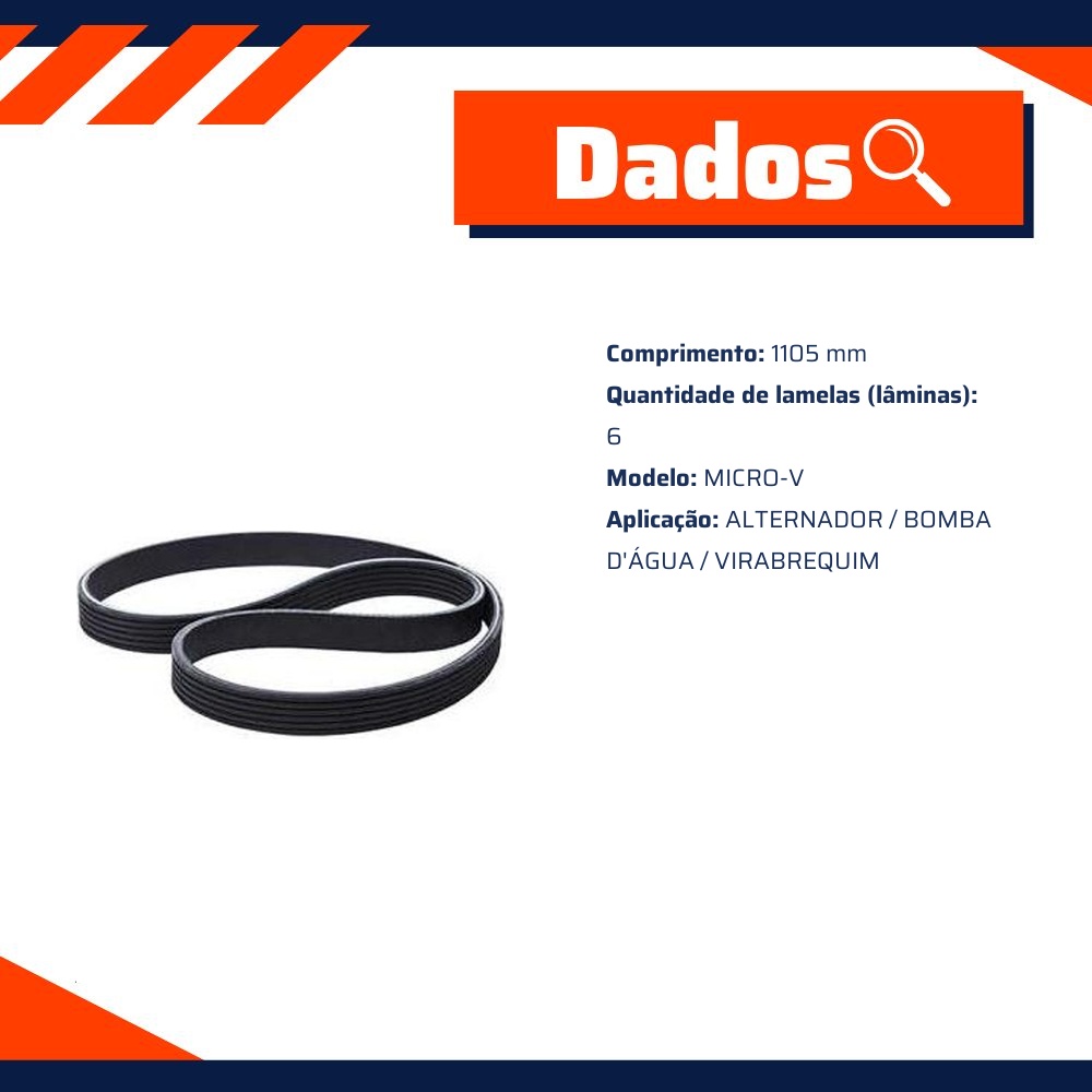 Correia de Acessórios Micro-V 6 Lâminas 1105mm - GATES - 6PK1105