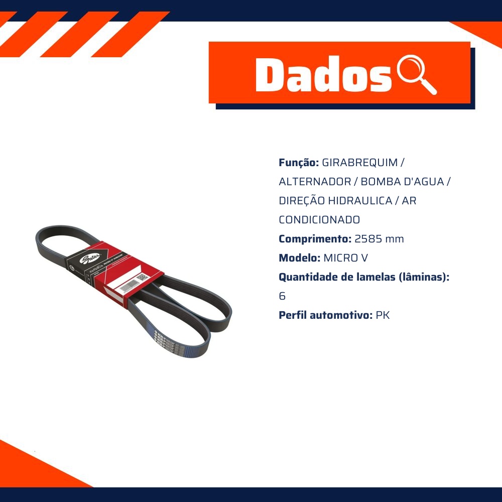 Correia de Acessórios Micro V PK 6 Lâminas para Hyundai IX35 - Gates - 6PK2585