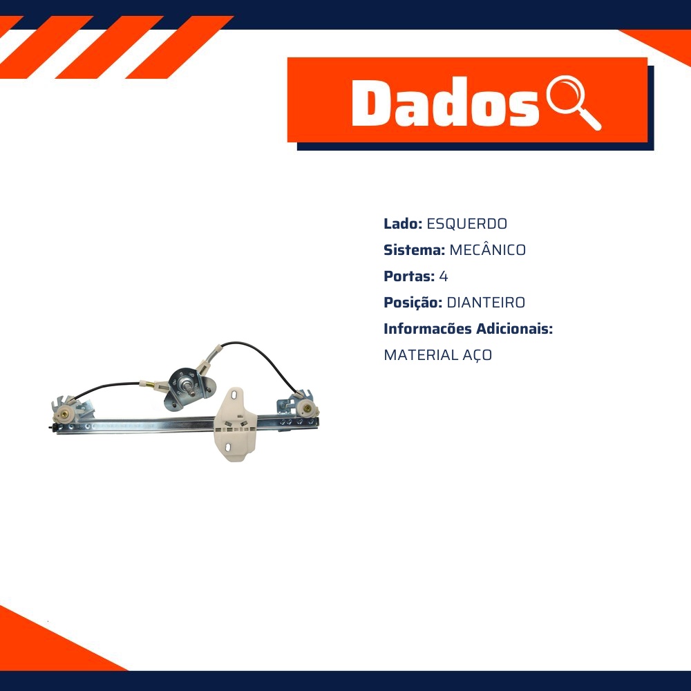 Máquina Mecânica do Vidro Dianteiro Esquerdo para Renault Sandero e Sandero Stepway - Micro - 11161