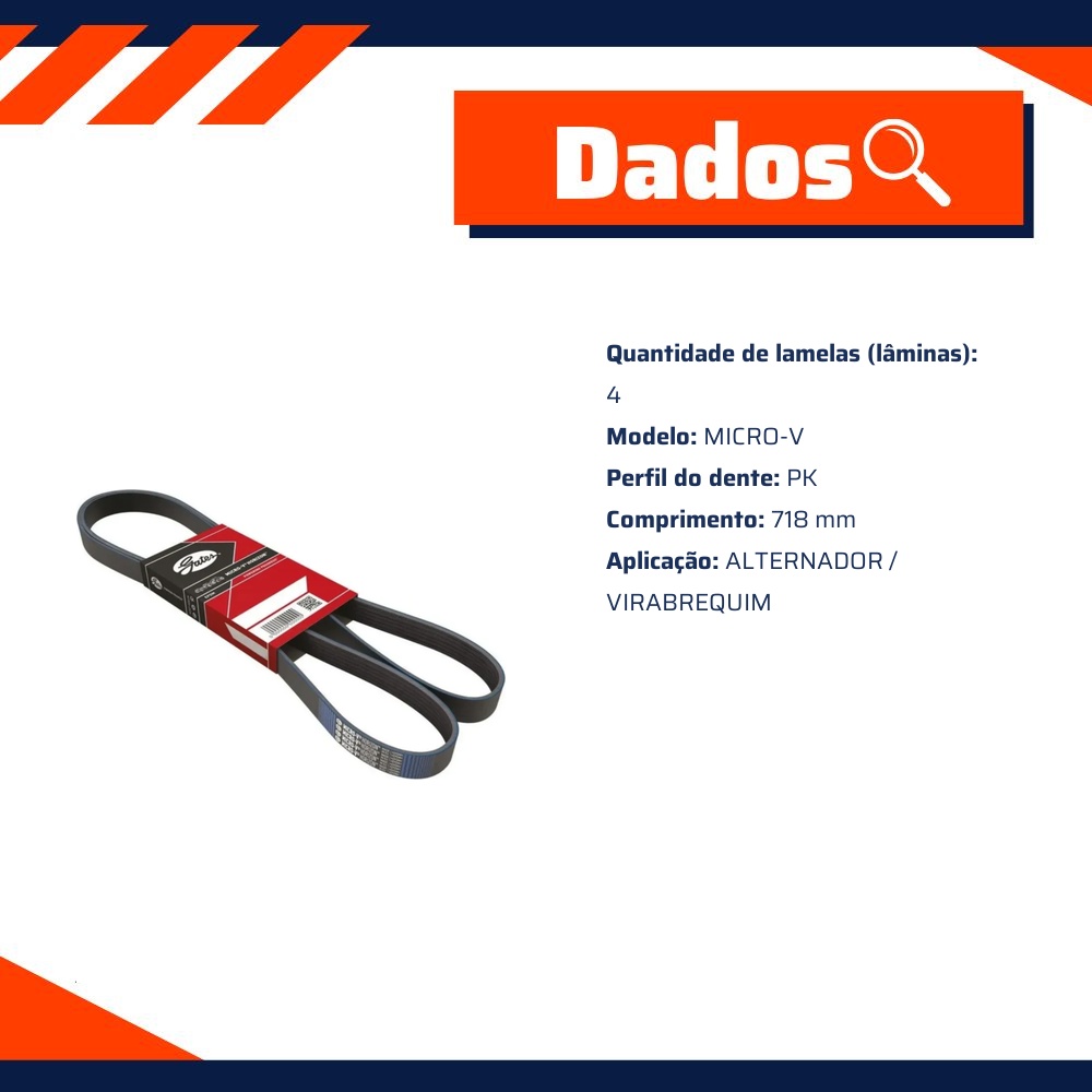 Correia de Acessórios Micro-V PK 718mm - GATES - 4PK0718