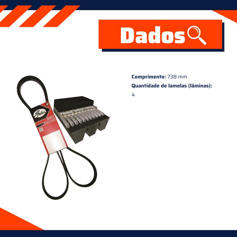 Correia de Acessórios 738 mm 4 lamelas - GATES - 4PK0738