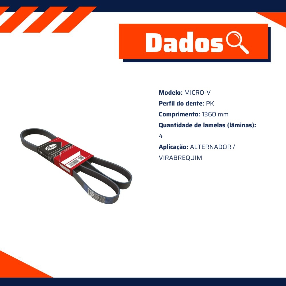 Correia de Acessórios Micro-V PK 1360mm Unitária para Ford Fusion - Gates - 4PK1360