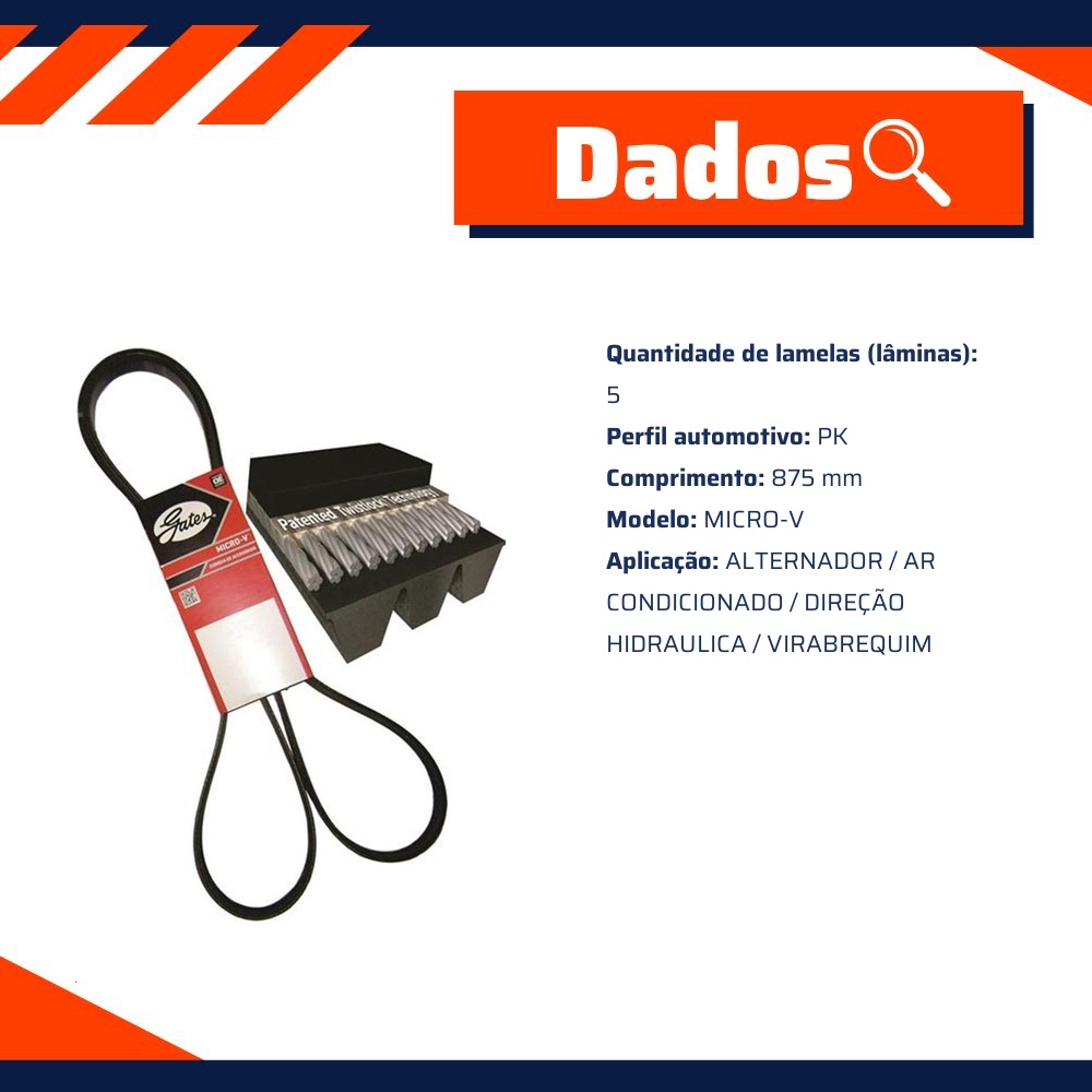 Correia de acessórios Micro-V PK 5 lamelas - GATES - 5PK0875