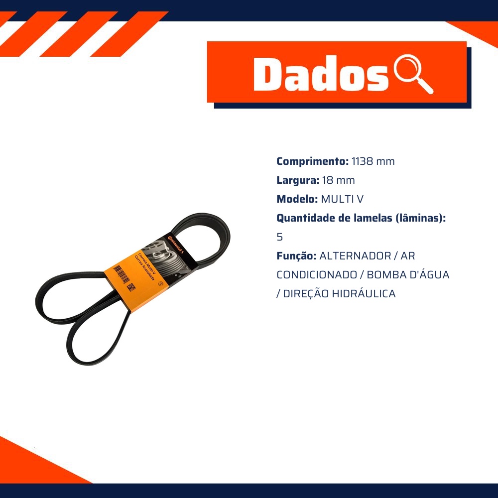 Correia de Acessórios Multi V para Honda FIT - Continental Contitech - 5PK1138