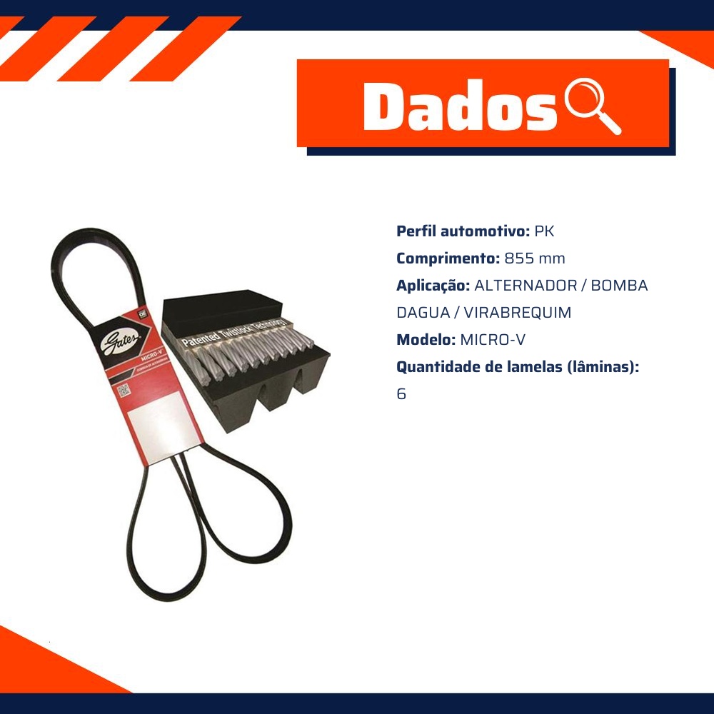 Correia de Acessórios PK Micro-V 6 Lamelas para Renault Master - Gates - 6PK0855