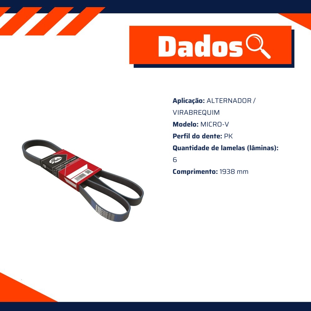 Correia de Acessórios Micro V para Hyundai Santa Fé e Jeep Grand Cherokee - Gates - 6PK1938