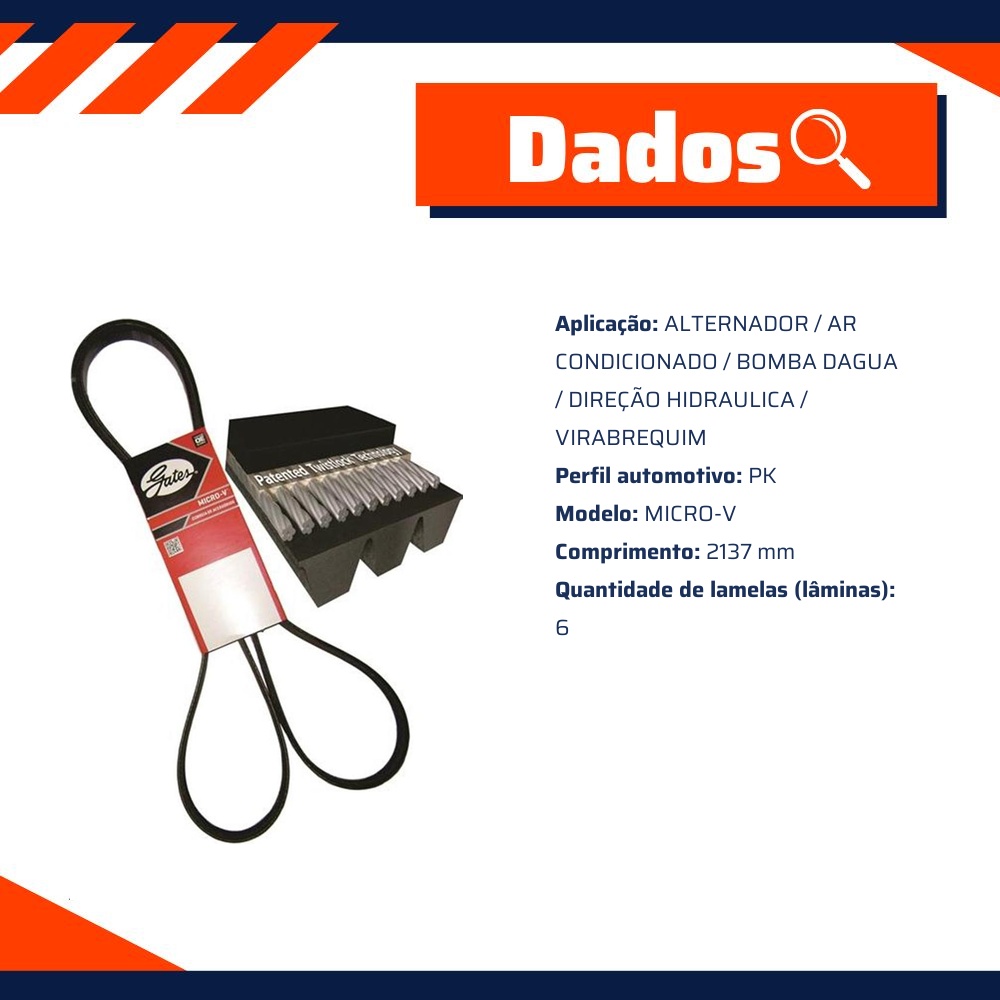 Correia de Acessórios Micro-V PK 2137mm Unidade - GATES - 6PK2137