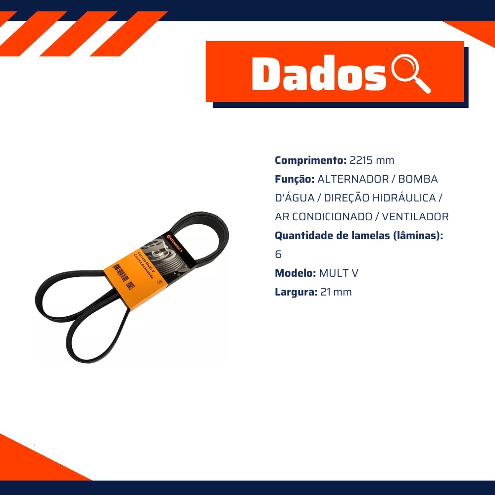 Correia de Acessórios V Mult 21mm 6 Lamelas - CONTINENTAL - 6PK2215