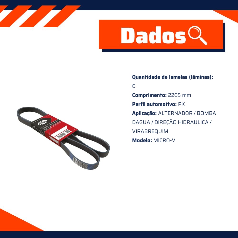 Correia de Acessórios Micro-V PK 2265mm - GATES - 6PK2265
