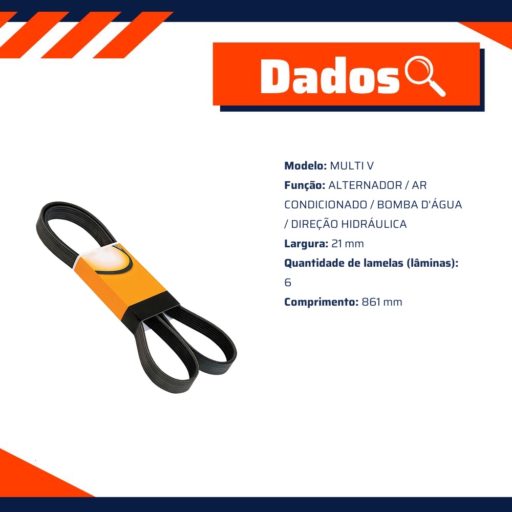 Correia de Acessórios Multi V 861mm - CONTITECH - 6PK861