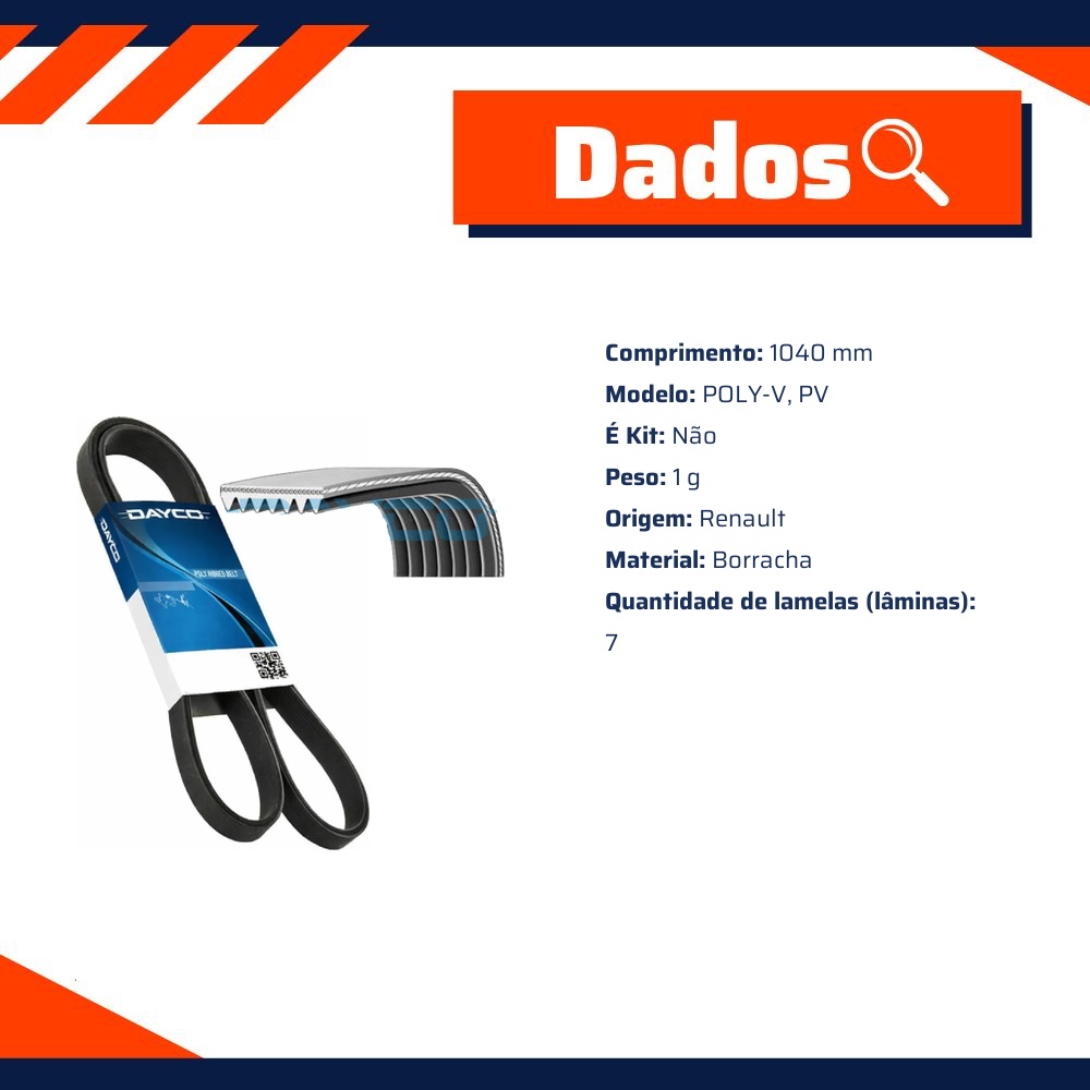Correia de Acessórios Poly-V 7 Lamelas 1040 mm - DAYCO - 7PK1040EE