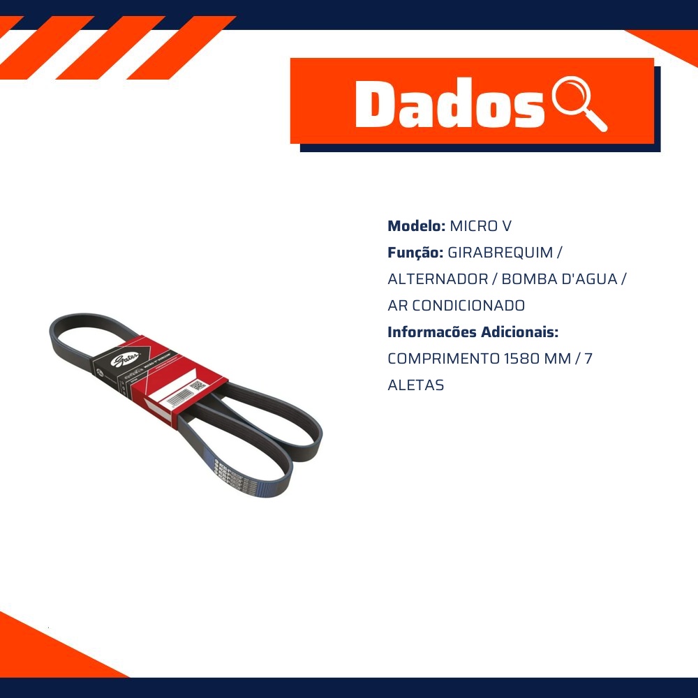 Correia de Acessórios Micro V 7 Aletas para Land Rover Defender - Gates - 7PK1580