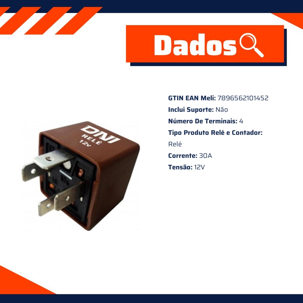 Relé Auxiliar Base Selada 30A 12V 4 Terminais para Fiat Uno - DNI - DNI 0145