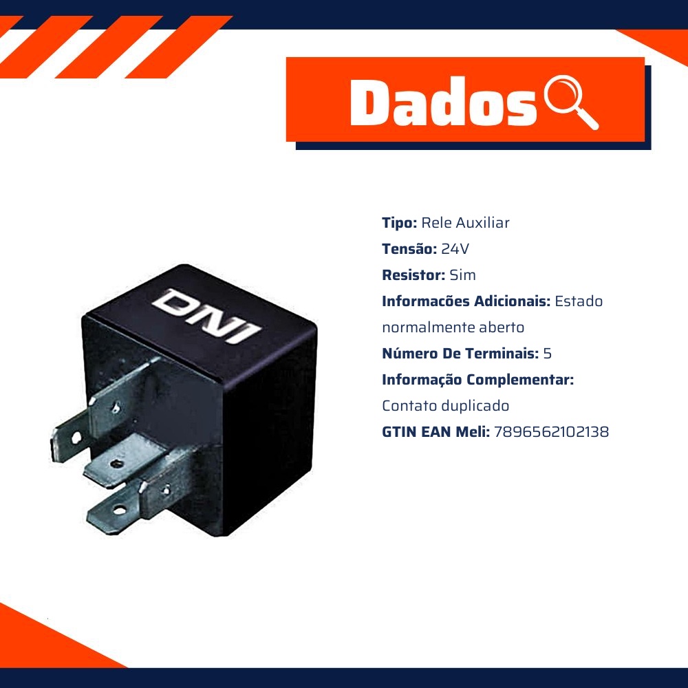 Relê de Iluminação 24V 5 Conexões - DNI - 0213
