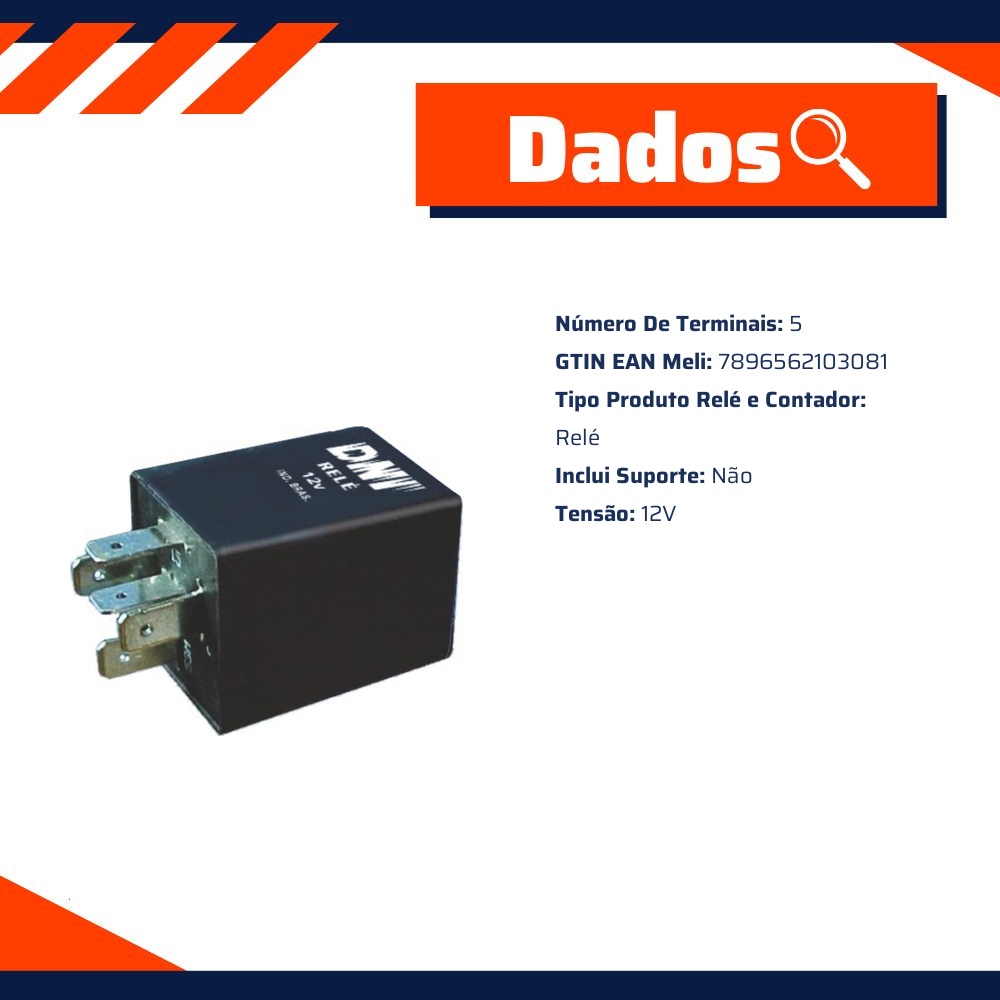 Relé 12V 5 Conexões Parada Solicitada - DNI - 0308