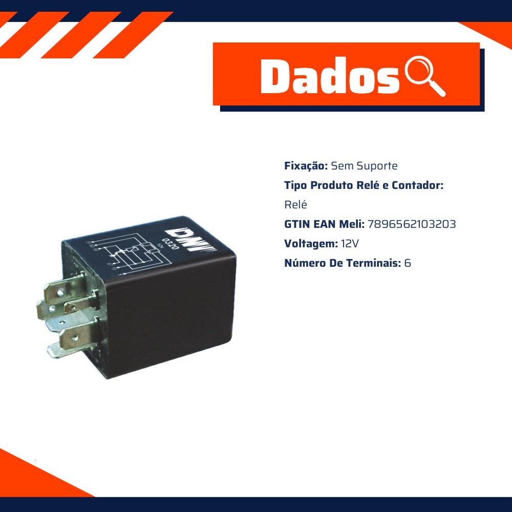 Relê Temporizador 12V 6 Conexões - DNI - 0320