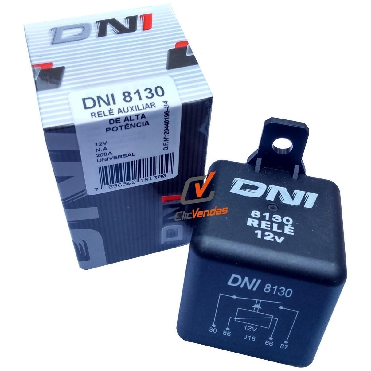 Relê Auxiliar 12v 4 Terminais 200 Ah Preto - DNI - 8130