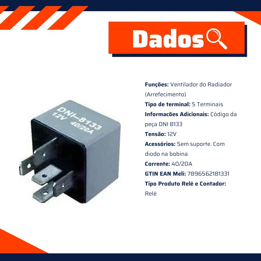 Relê Auxiliar 12V 5 Conexões - DNI - 8133