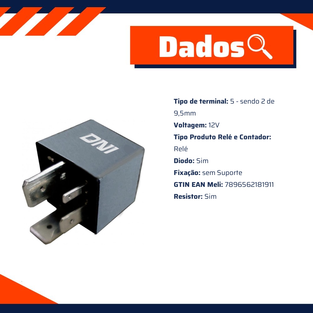 Relê Auxiliar 5 Terminais 12V - DNI - 8191