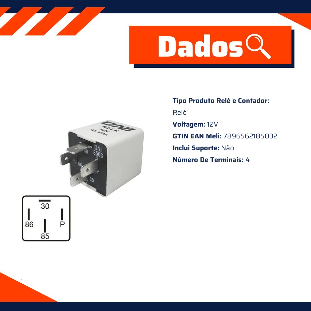Relê 12V Ar Condicionado - DNI - 8503
