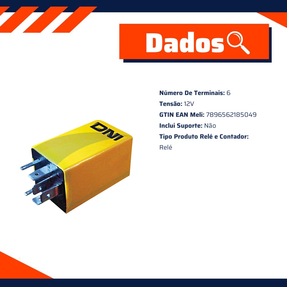 Relê Trava Elétrica Porta 12V 6 Conexões - DNI - 8504