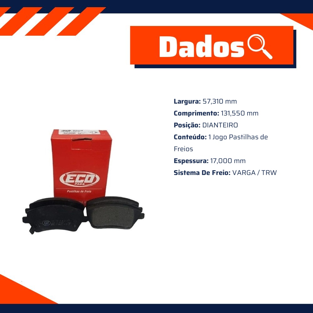 Pastilha de Freio Dianteira para Toyota Corolla e Fielder - ECOPADS - ECO1210