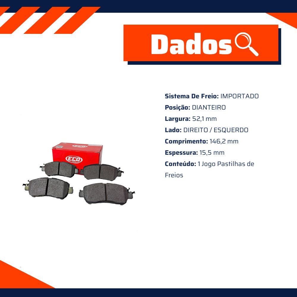 Pastilha de Freio Dianteira para Nissan Kicks - ECOPADS - ECO1602