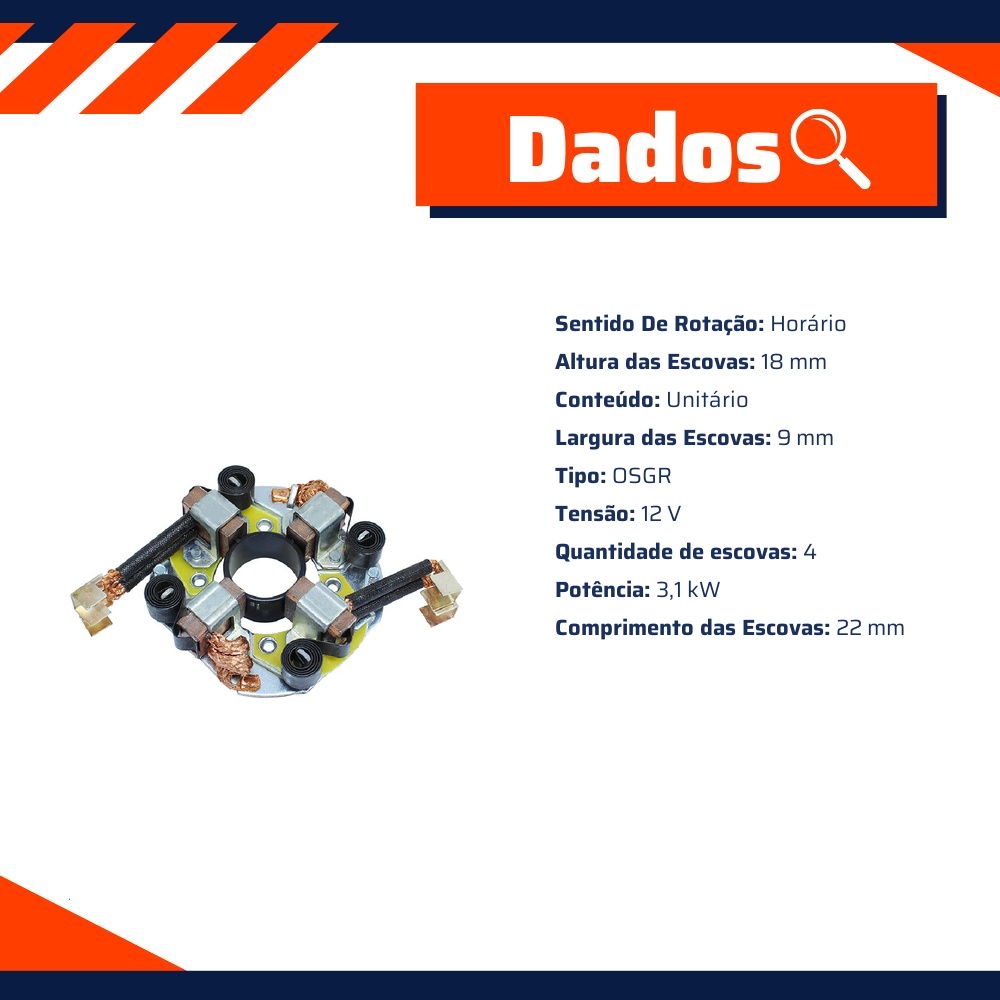 Porta Escovas para Motor de Partida com 4 Escovas - Unifap - 1.207/4